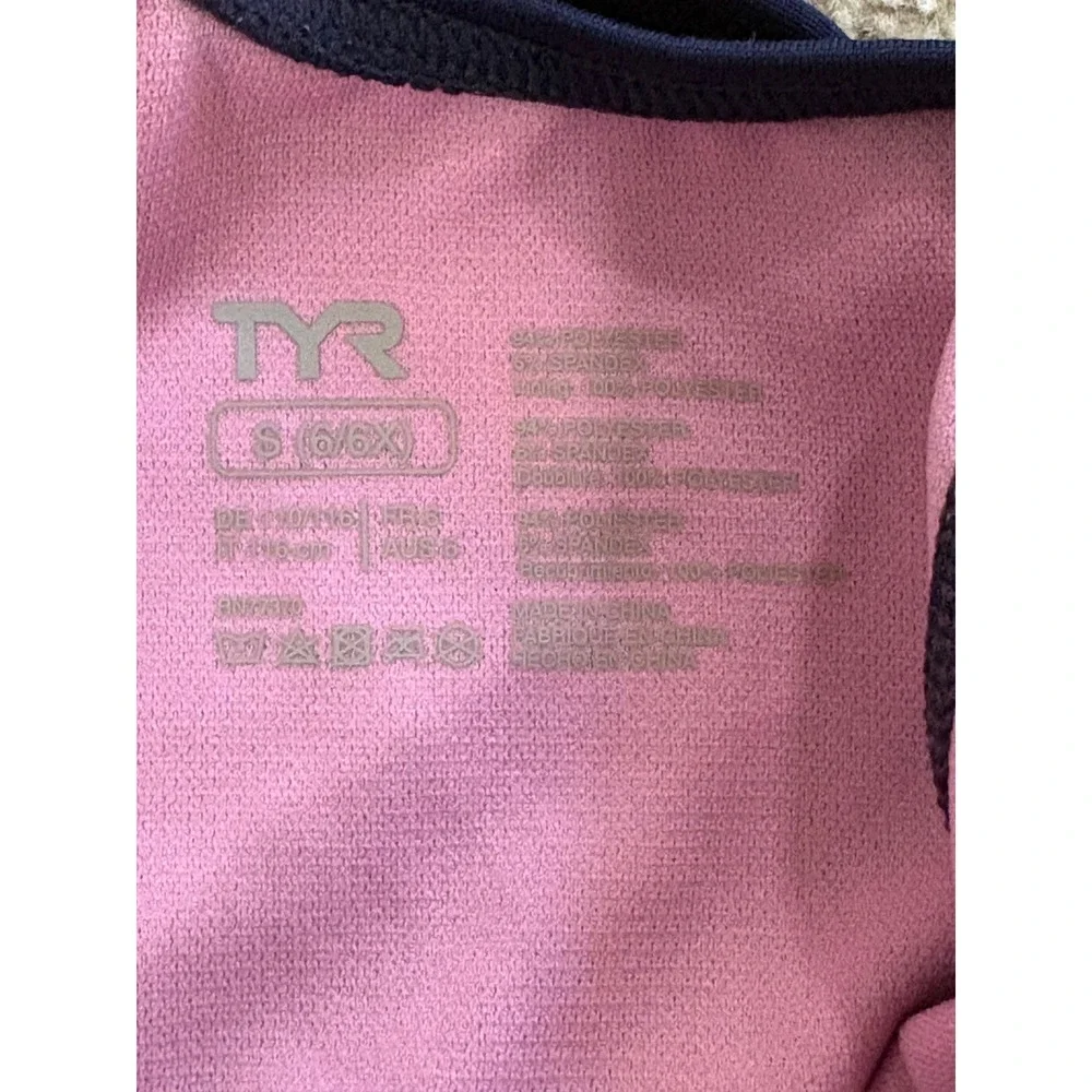 TYR Girls 6 Navy Blue Pink Solid Ella Maxfit One Piece Swimsuit Competition Swim